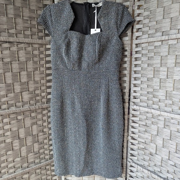 Grace Karin Dresses & Skirts - Grace Karin Tweed Sheath Dress Black White Multicolor Cap Sleeve Sz M‎ Bodycon